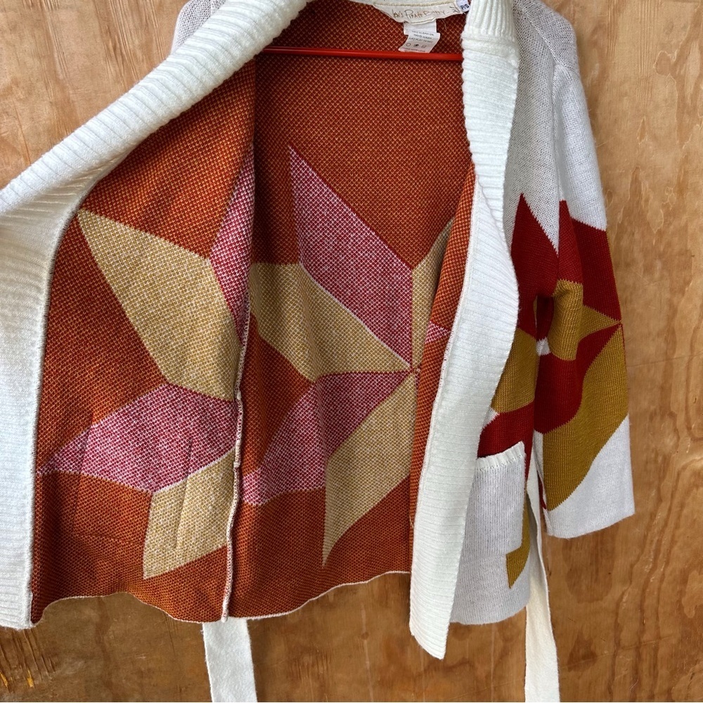Jen’s Pirate Booty Freedom Star Cardigan Rust Yellow Reversible Holiday Sweater - Picture 8 of 15